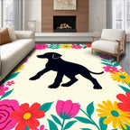 Vibrant Floral Border Black Dog Silhouette Rug