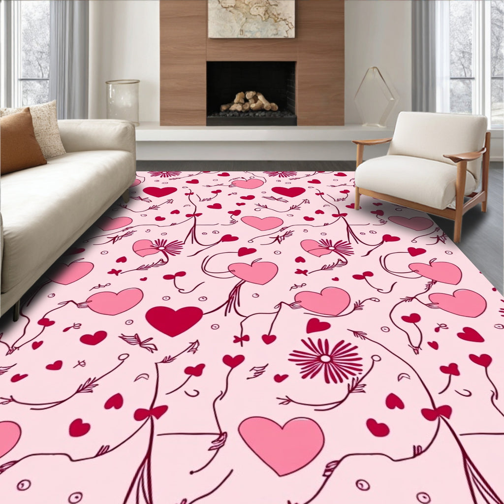 Pink Hearts Vine Art Rug