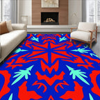 Bold Red Blue Starburst Foliage Rug