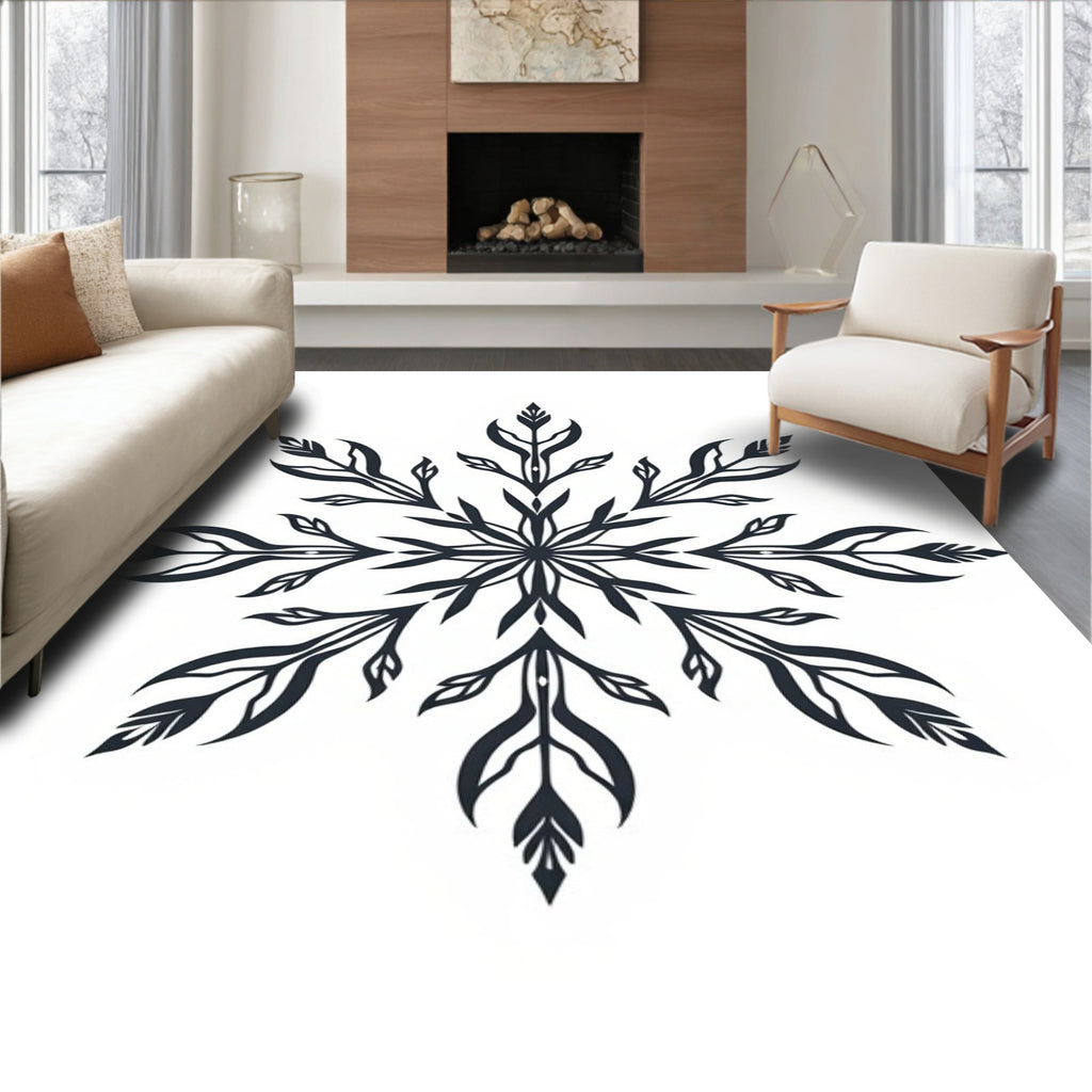 Dark Navy Floral Snowflake Symmetry Rug