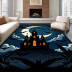 Spooky Bat Castle Moonlit Night Rug