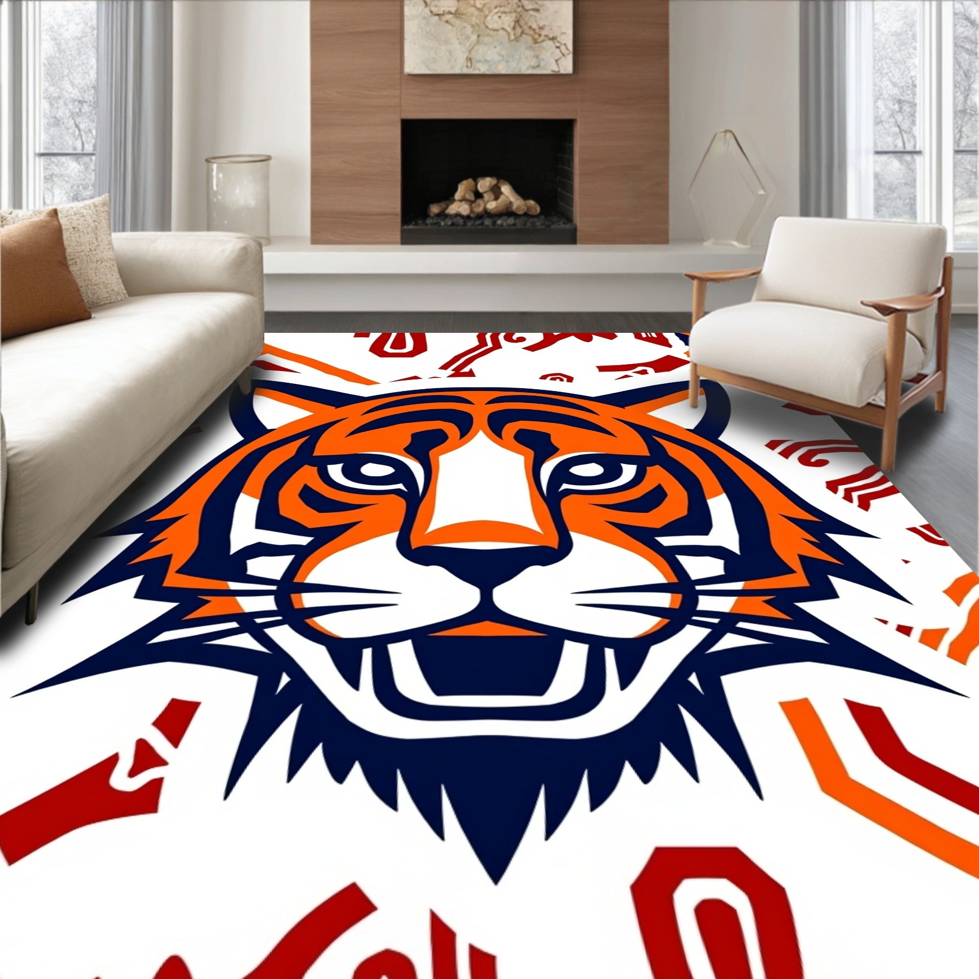 Bold Orange Tiger Graphic Rug