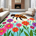 Whimsical Bee Flower Meadow Rug