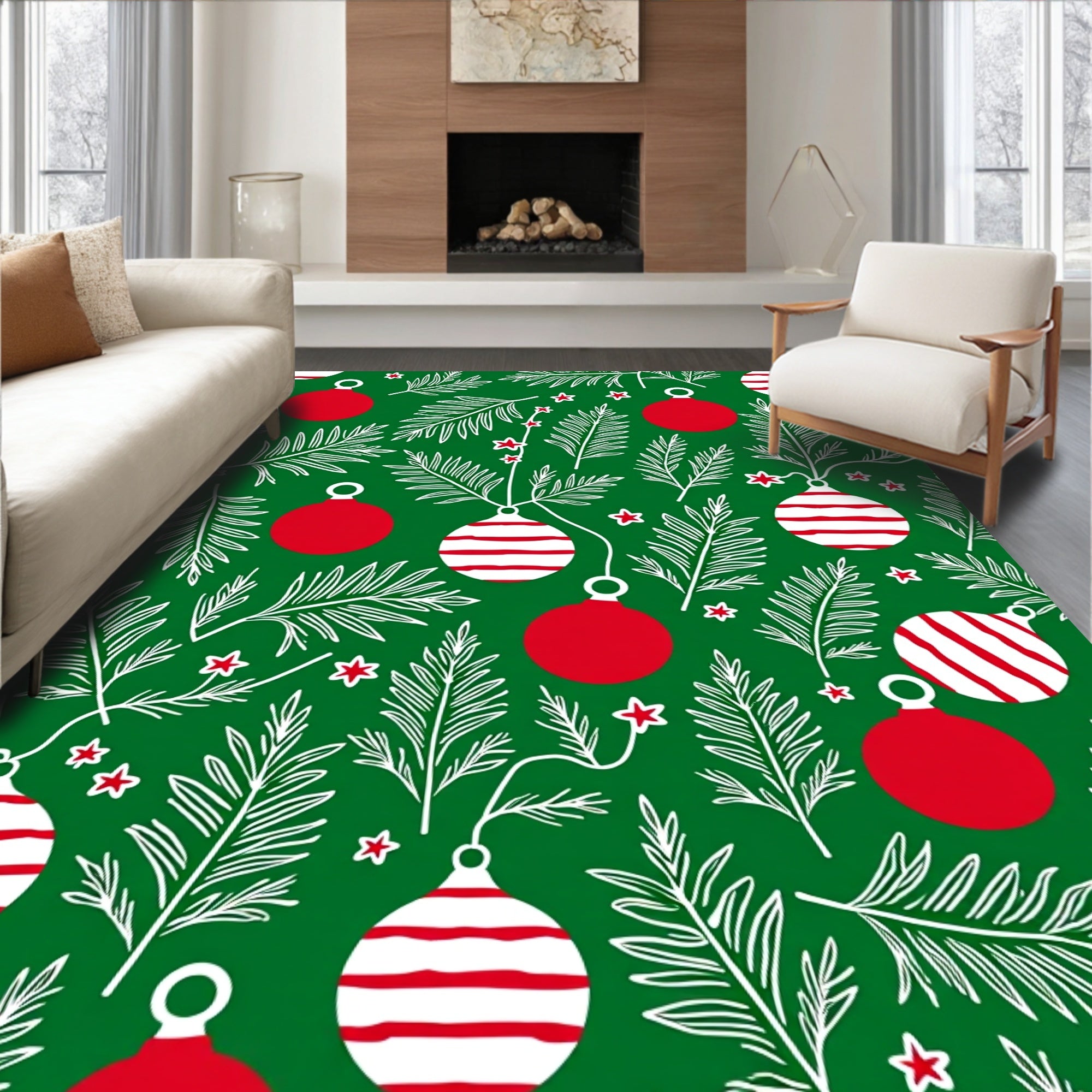 Christmas Ornaments Festive Pine Branch Rug