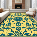 Yellow Teal Floral Medallion Area Rug