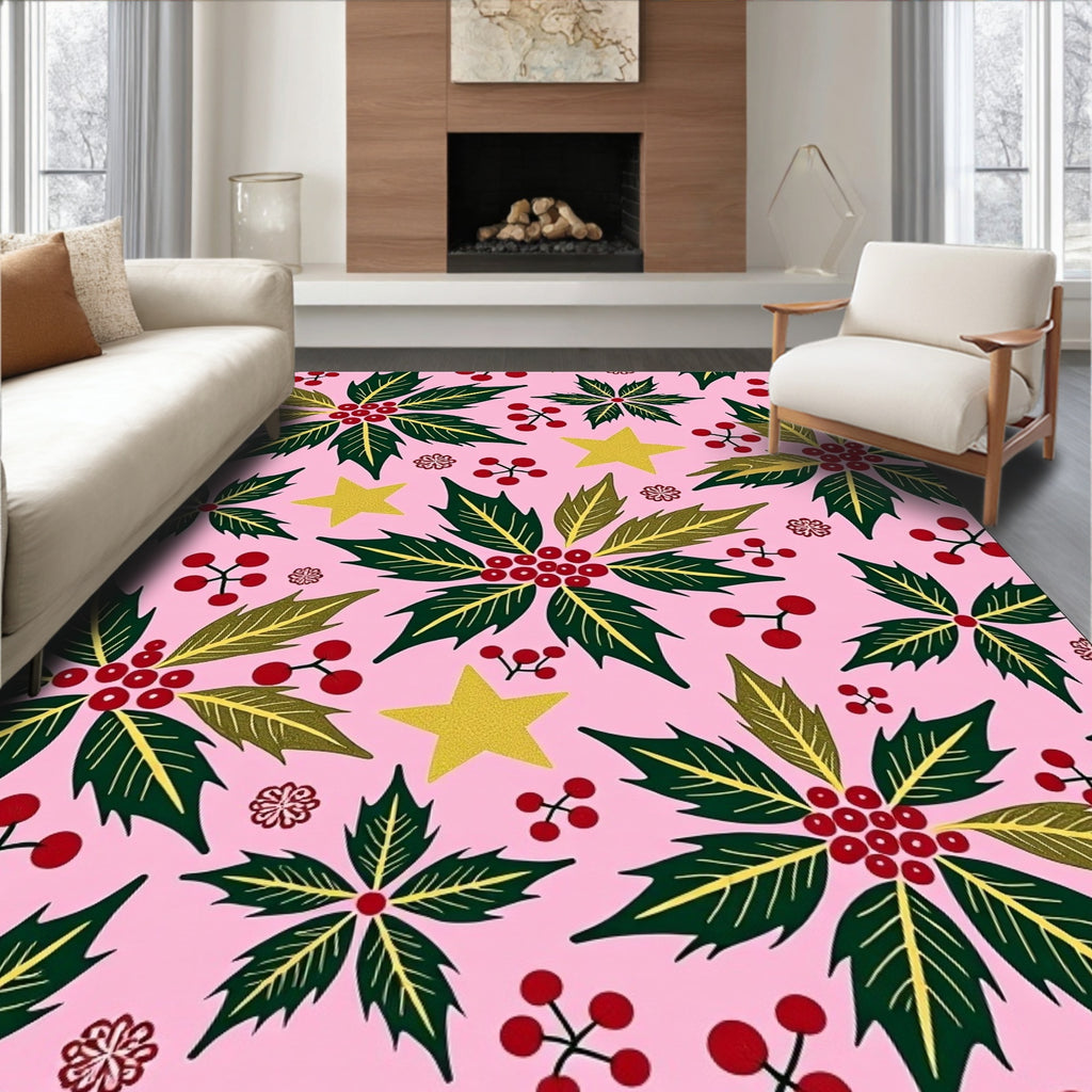 Pink Festive Holly Berry Star Rug