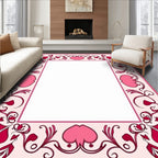 Pink Crimson Floral Scroll Heart Rug