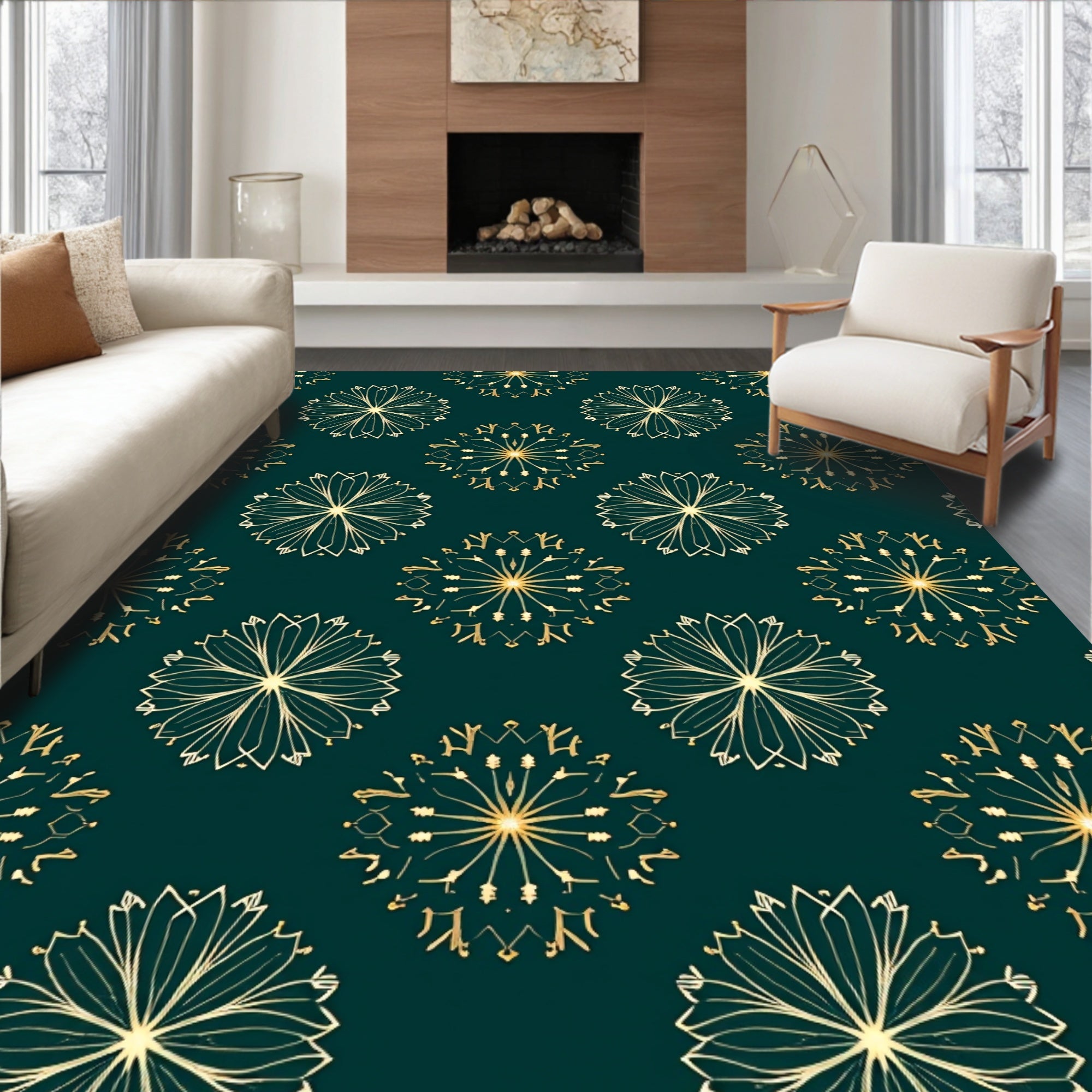 Timeless Golden Starburst Floral Rug
