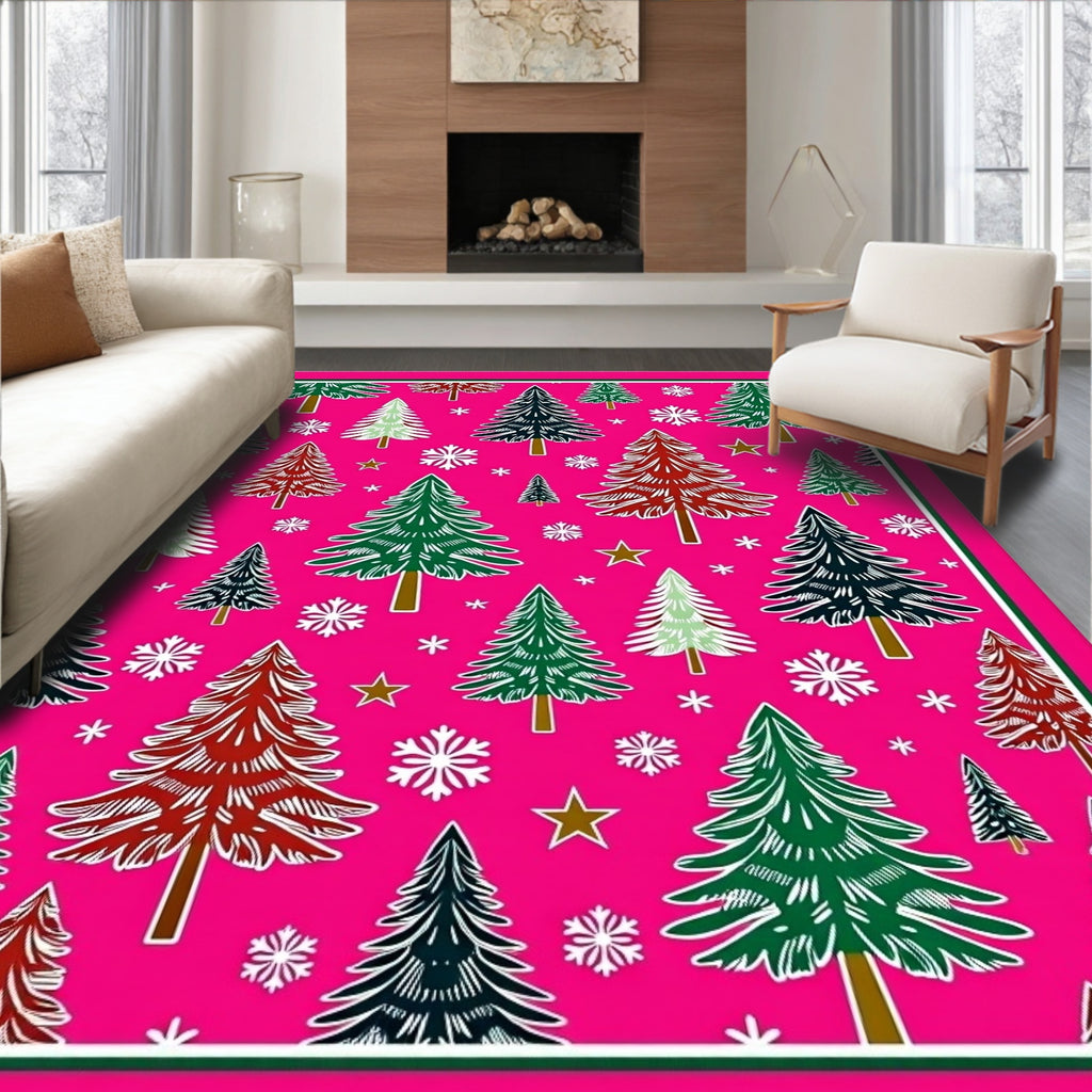 Vibrant Pink Evergreen Snowflake Medley Rug
