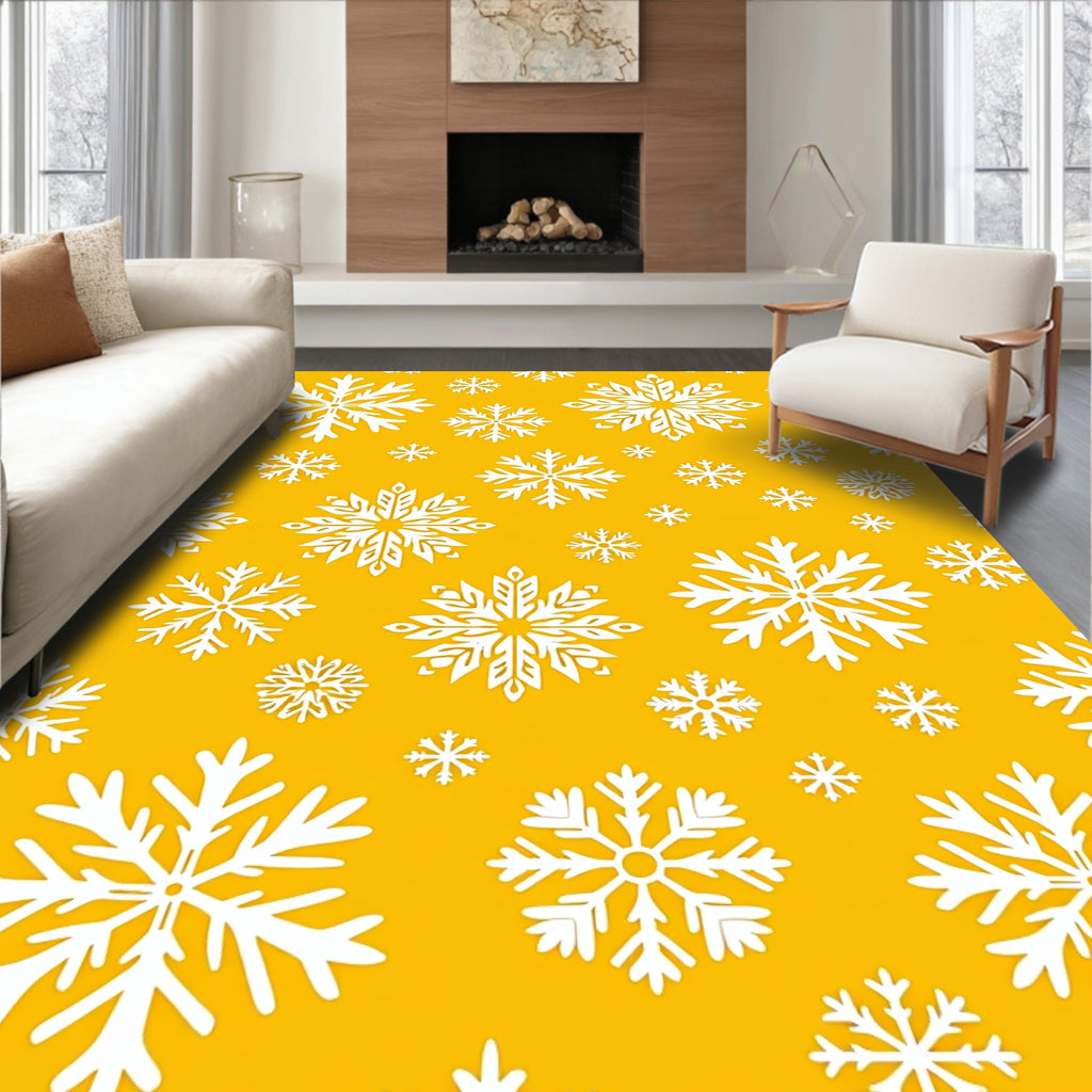 Bright Yellow White Snowflake Scatter Rug
