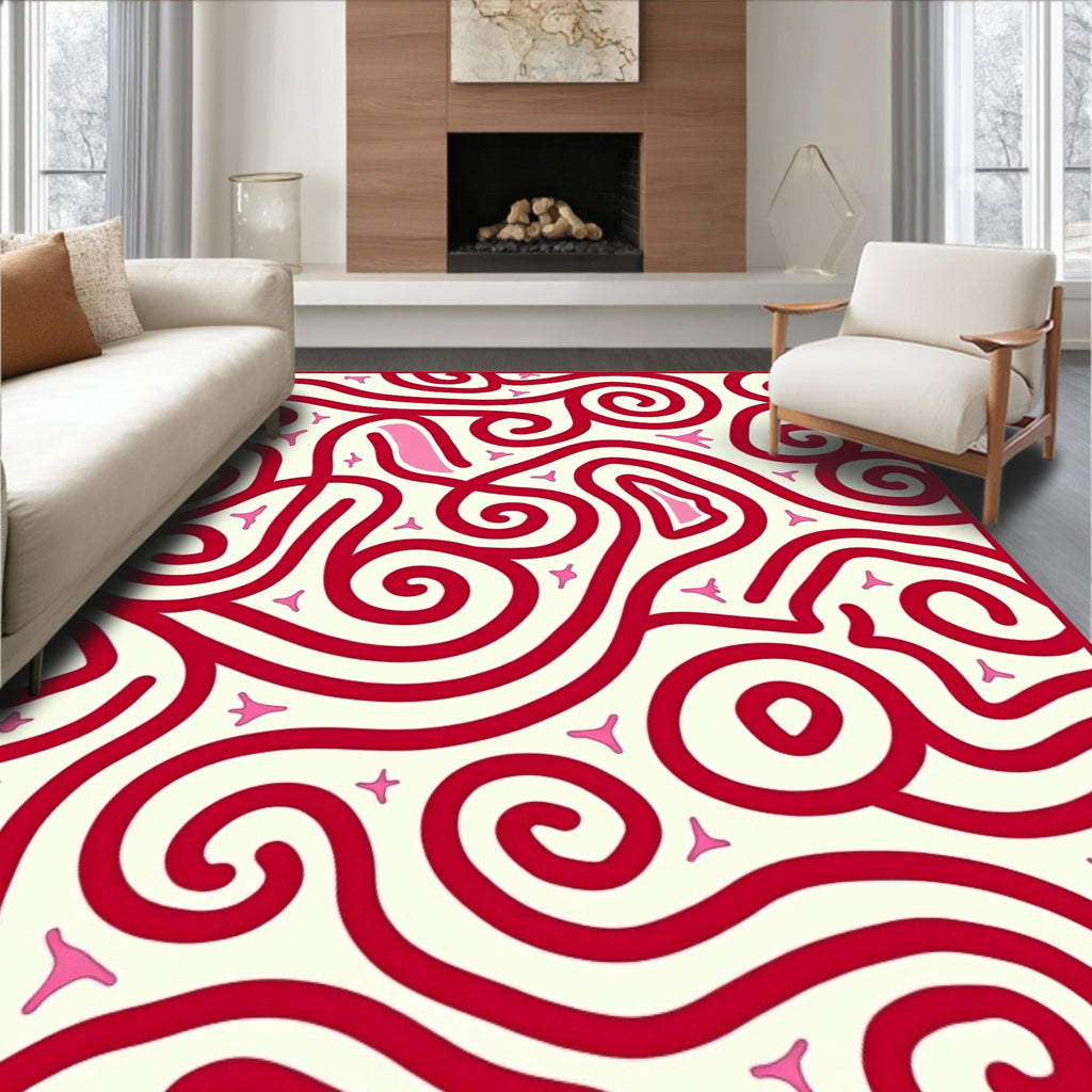 Crimson Swirl Abstract With Pink Accents Rug