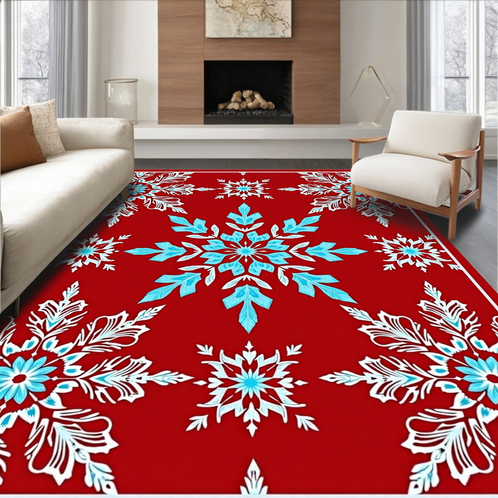 Crimson Snowflake Cluster Medallion Rug