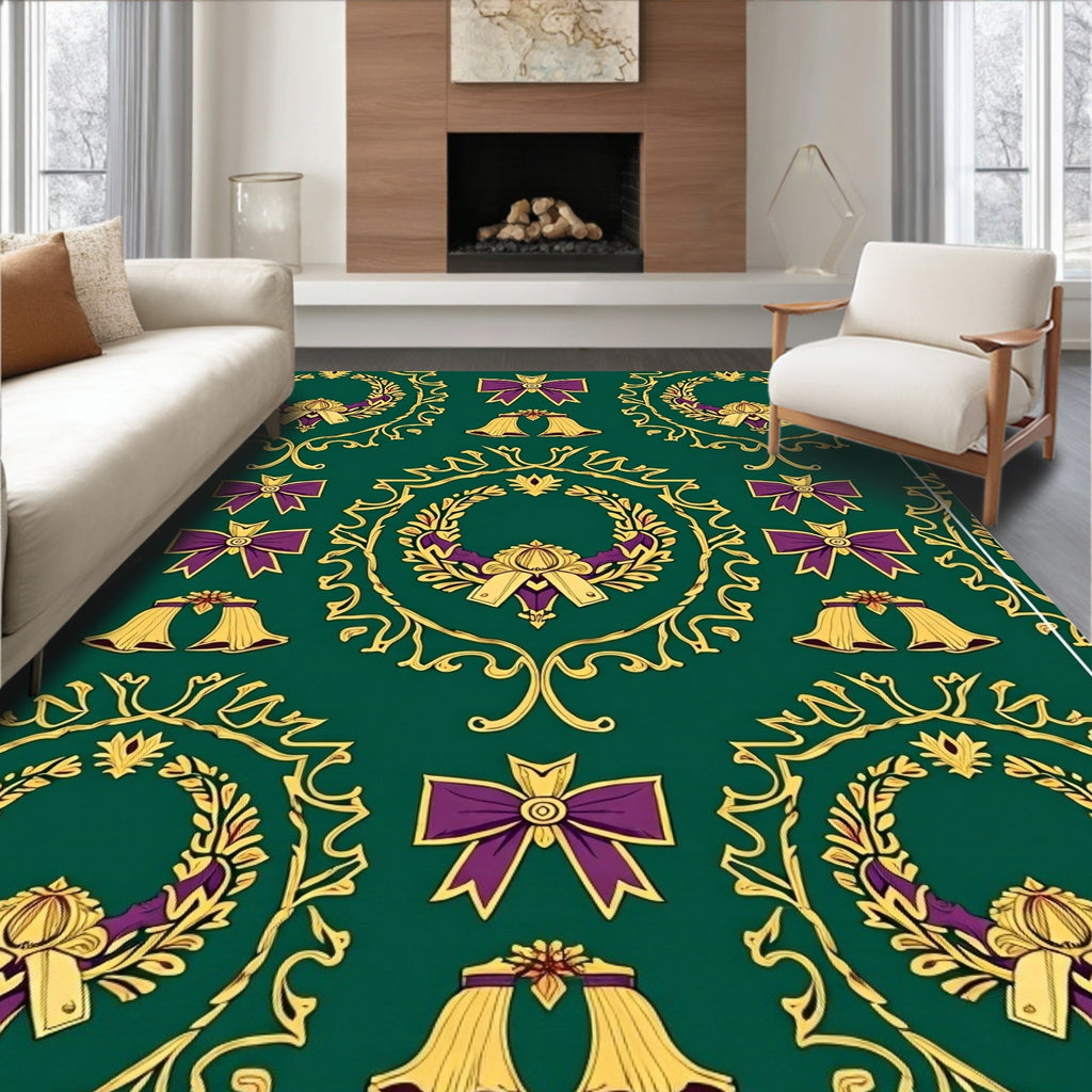 Emerald Green Golden Ribbon Wreath Collection Rug