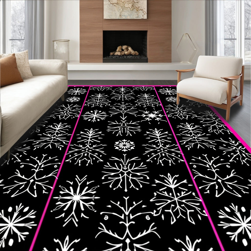 Black White Snowflake Tree Medallion Rug