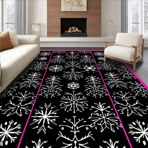 Black White Snowflake Tree Medallion Rug