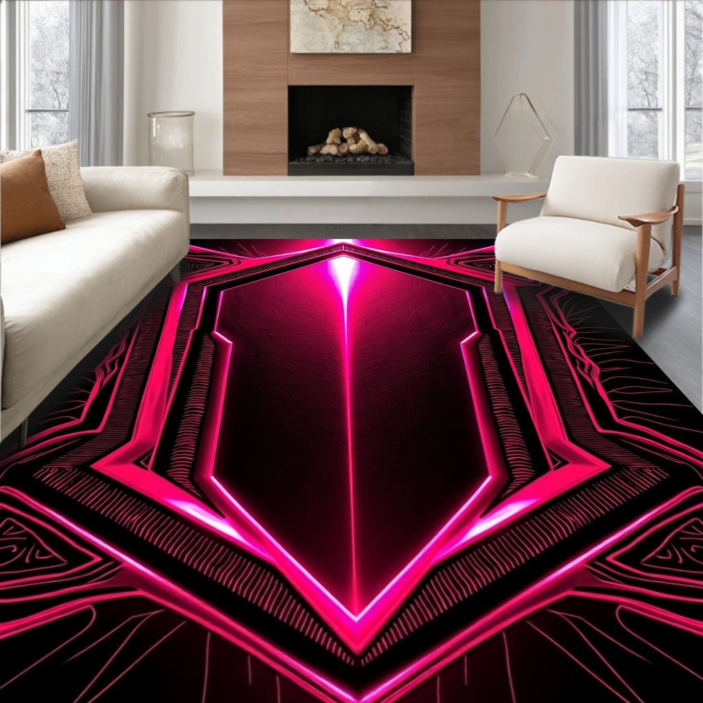 Vibrant Neon Pink Geometric Octagon Rug