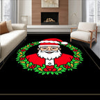 Classic Red Santa Wreath Christmas Rug