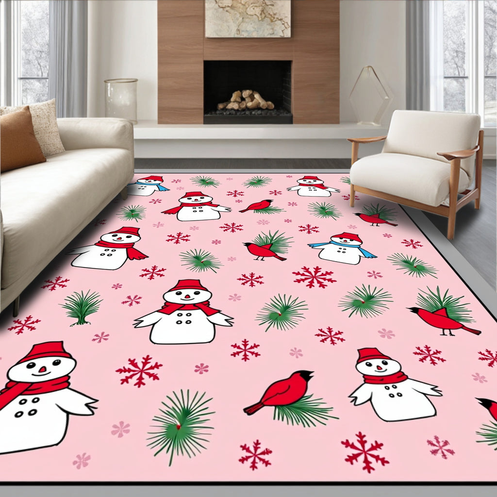 Pink Snowmen And Red Cardinals Rug