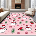 Pink Snowmen And Red Cardinals Rug