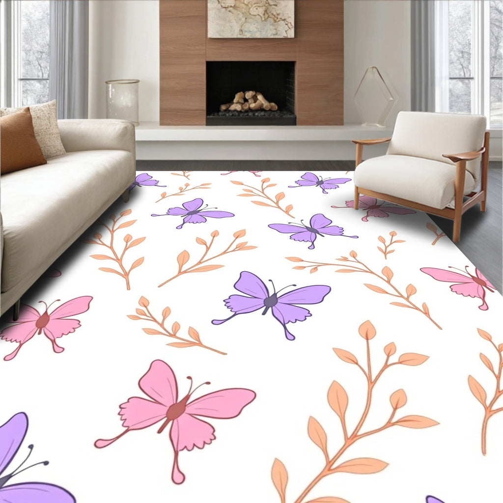 Pastel Purple Pink Butterfly Branches Rug
