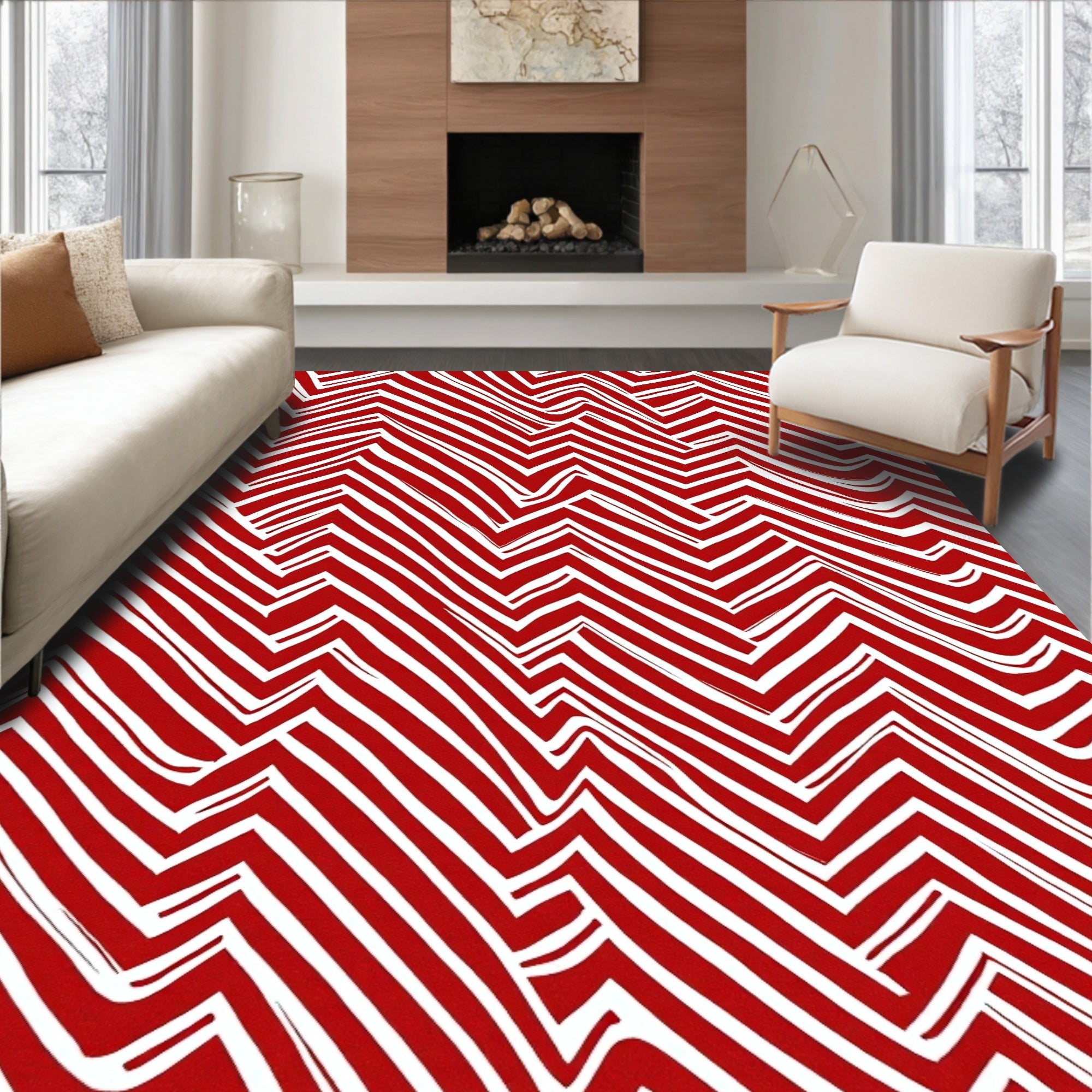 Bold Red Jagged Stripe Rug