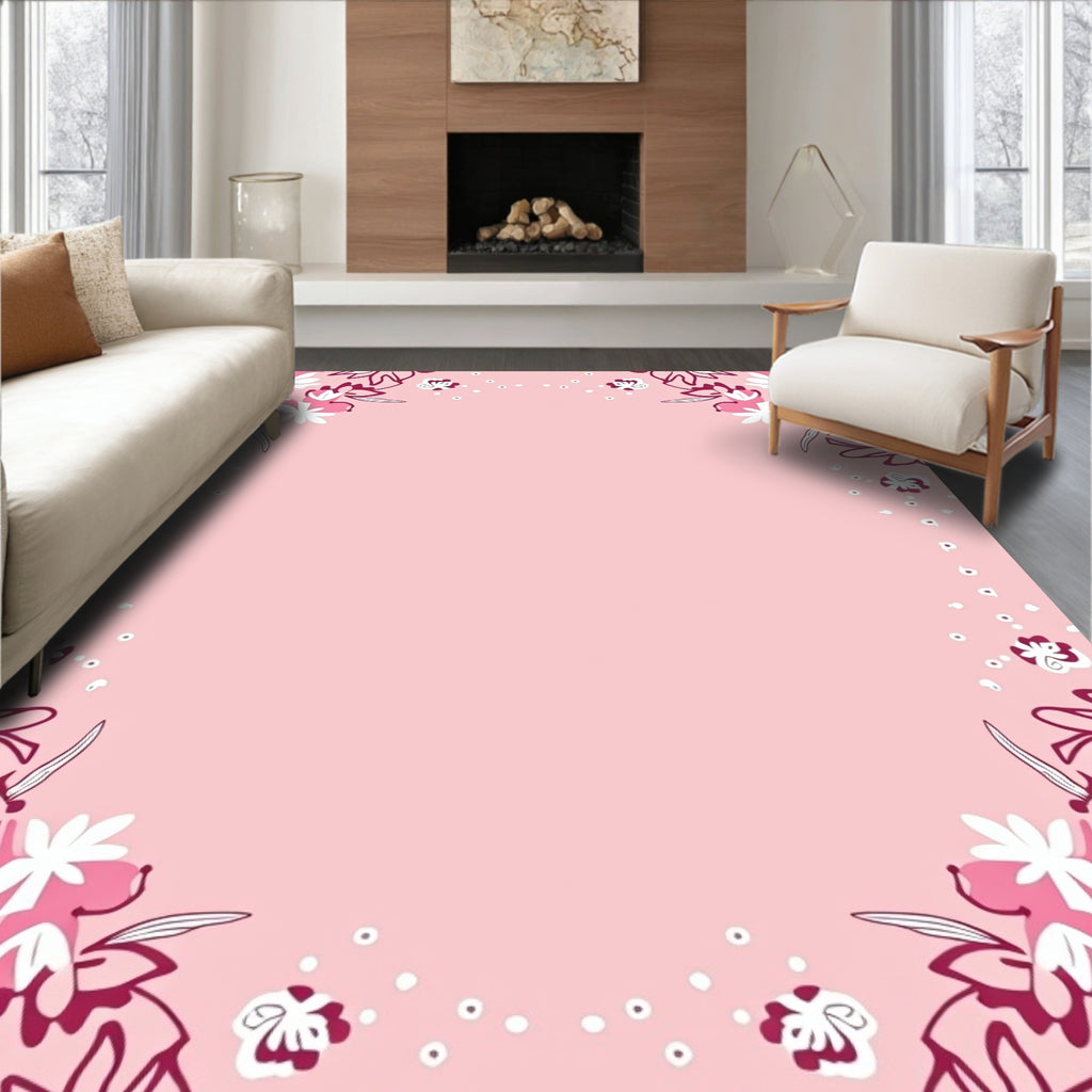 Pink Floral Cluster Border Rug