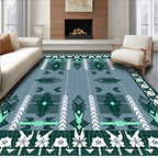 Geometric Forest Green Aquamarine Border Rug