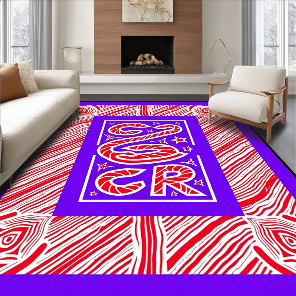Vibrant Red White Candy Cane Frame Rug
