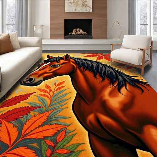 Autumn Horse With Red Foliage Rug