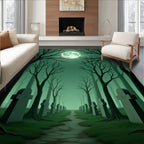 Eerie Green Moonlit Cemetery Path Rug