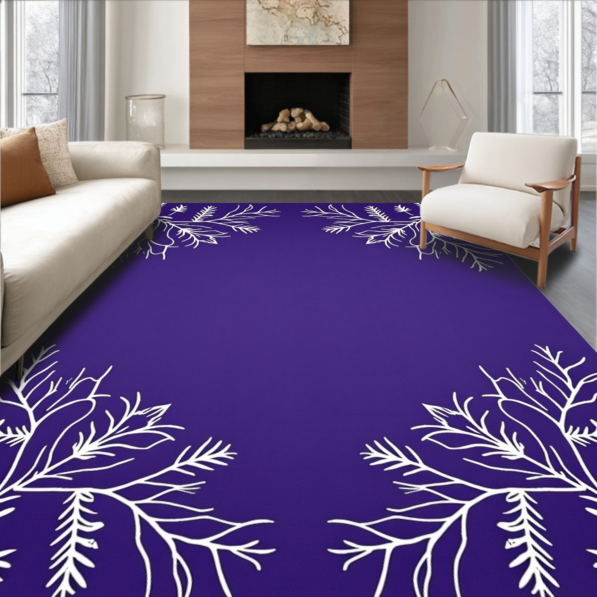 Amethyst White Botanical Corner Accent Rug
