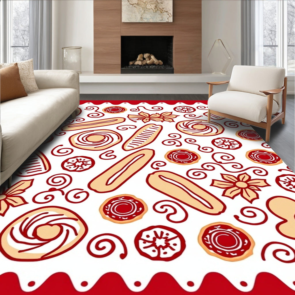 Red Tan Sweet Pastry Doodle Rug