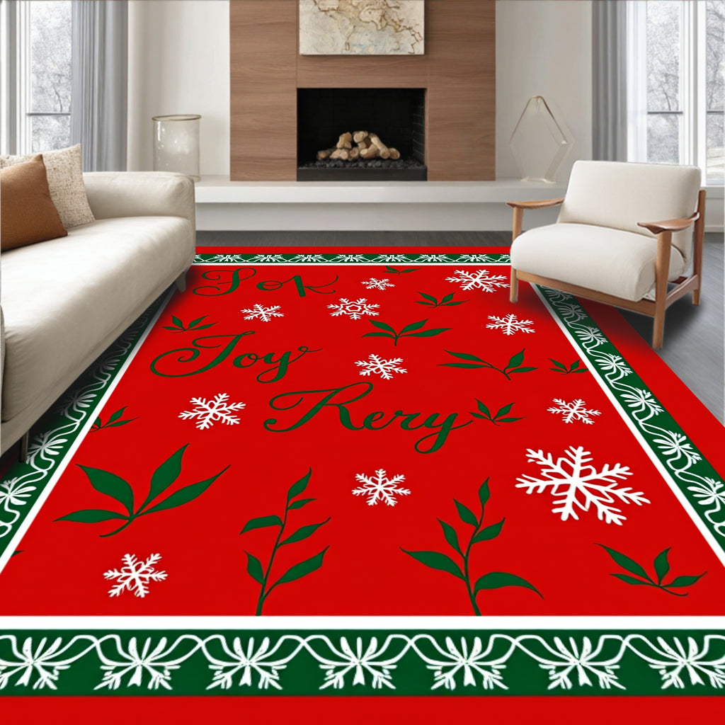 Festive Red Holly Snowflake Border Rug