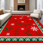 Festive Red Holly Snowflake Border Rug