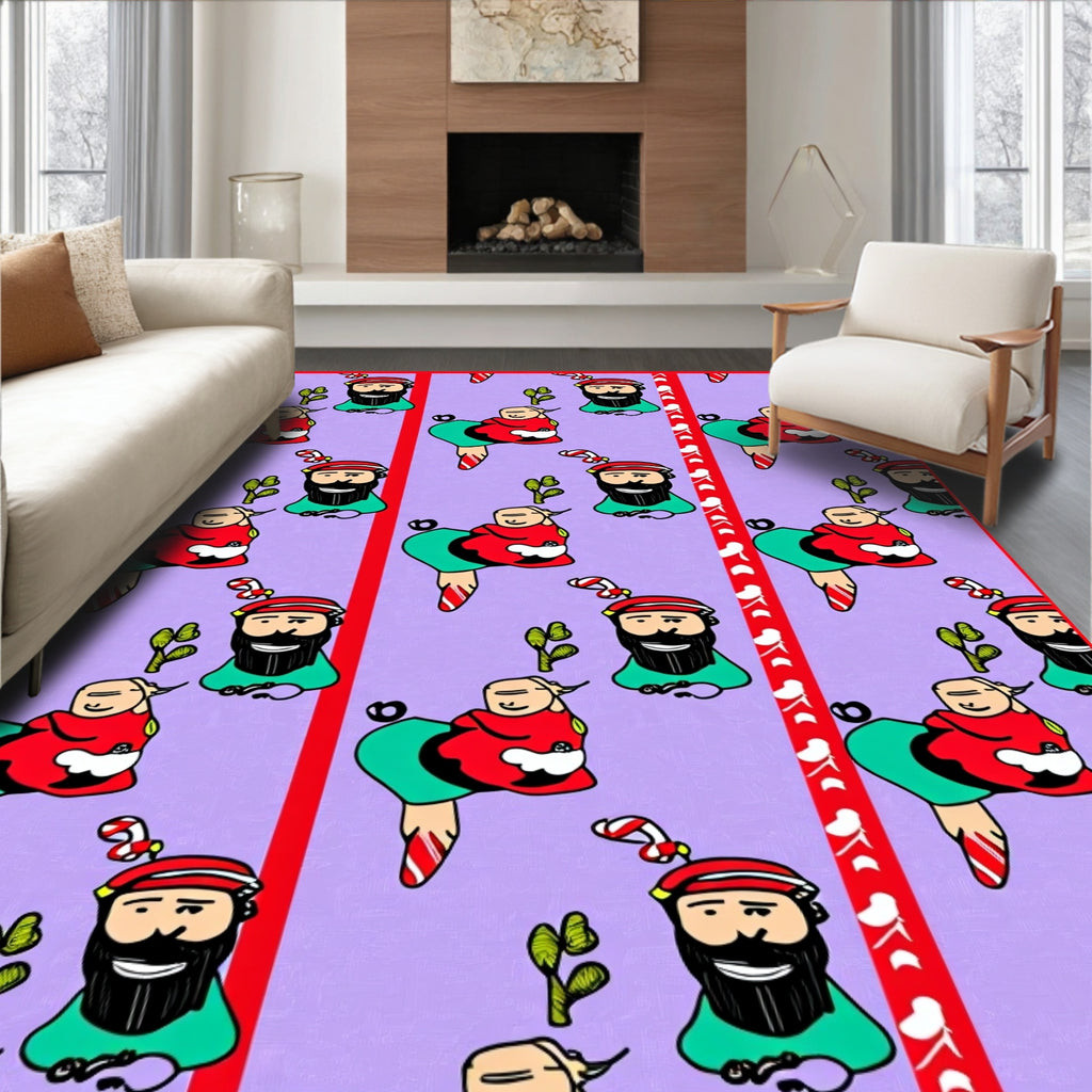 Whimsical Red Green Character Portrait Rug