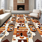 Earthy Brown Cartoon Village Repeat Rug