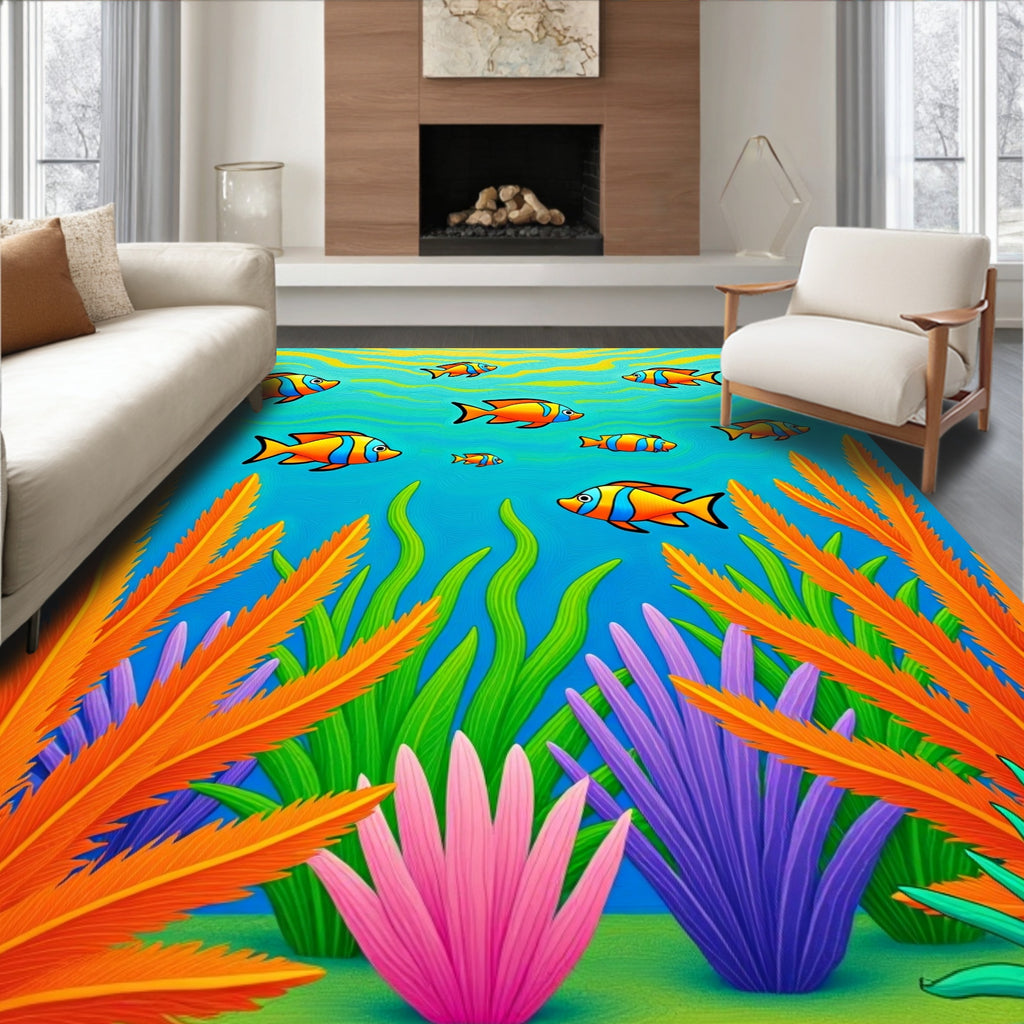 Vibrant Orange Fish Underwater Scene Rug