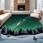 Winter Aurora Forest Snowy Night Sky Rug