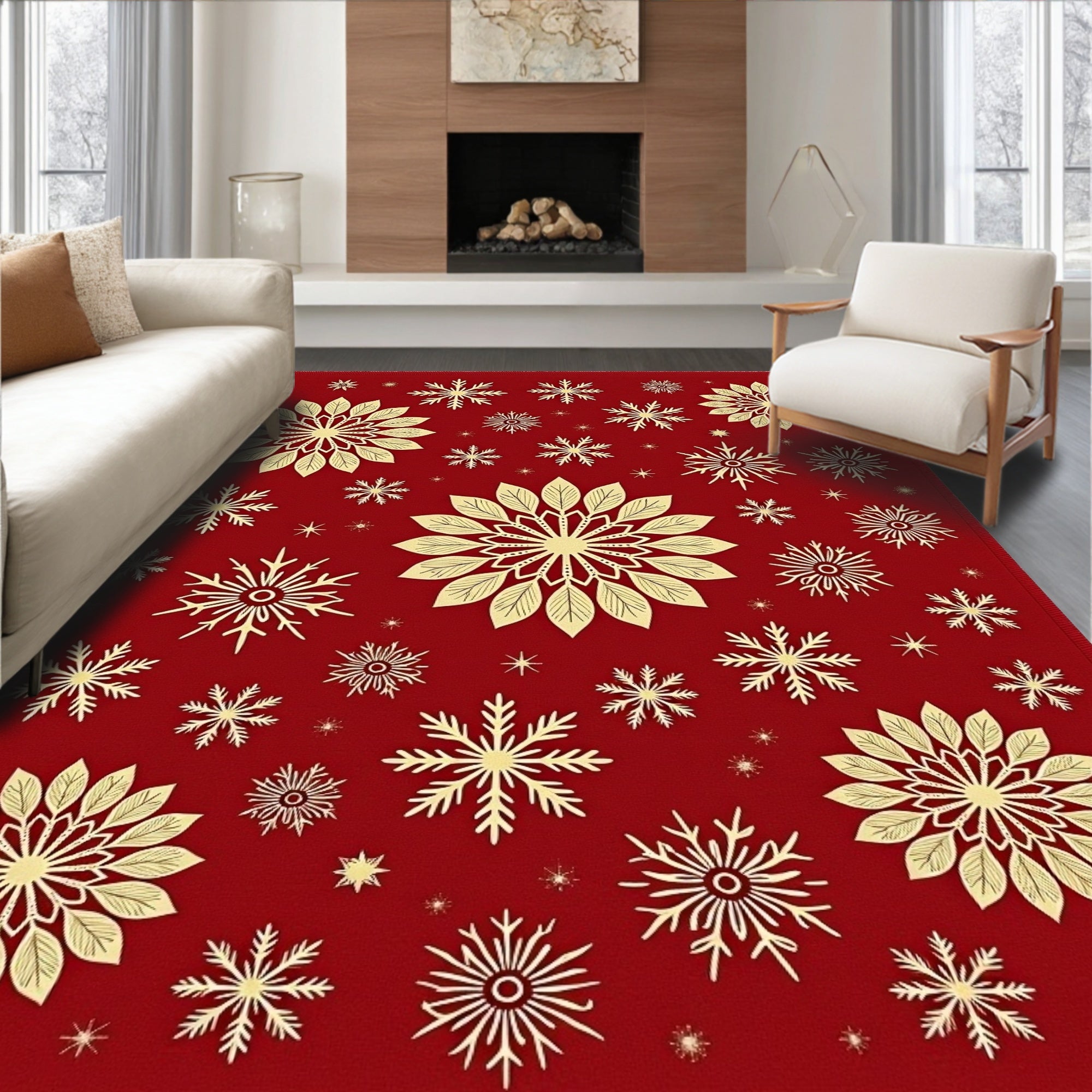 Crimson Gold Snowflake Medallion Collection Rug