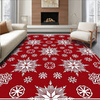 Crimson White Snowflake Cluster Medallion Rug