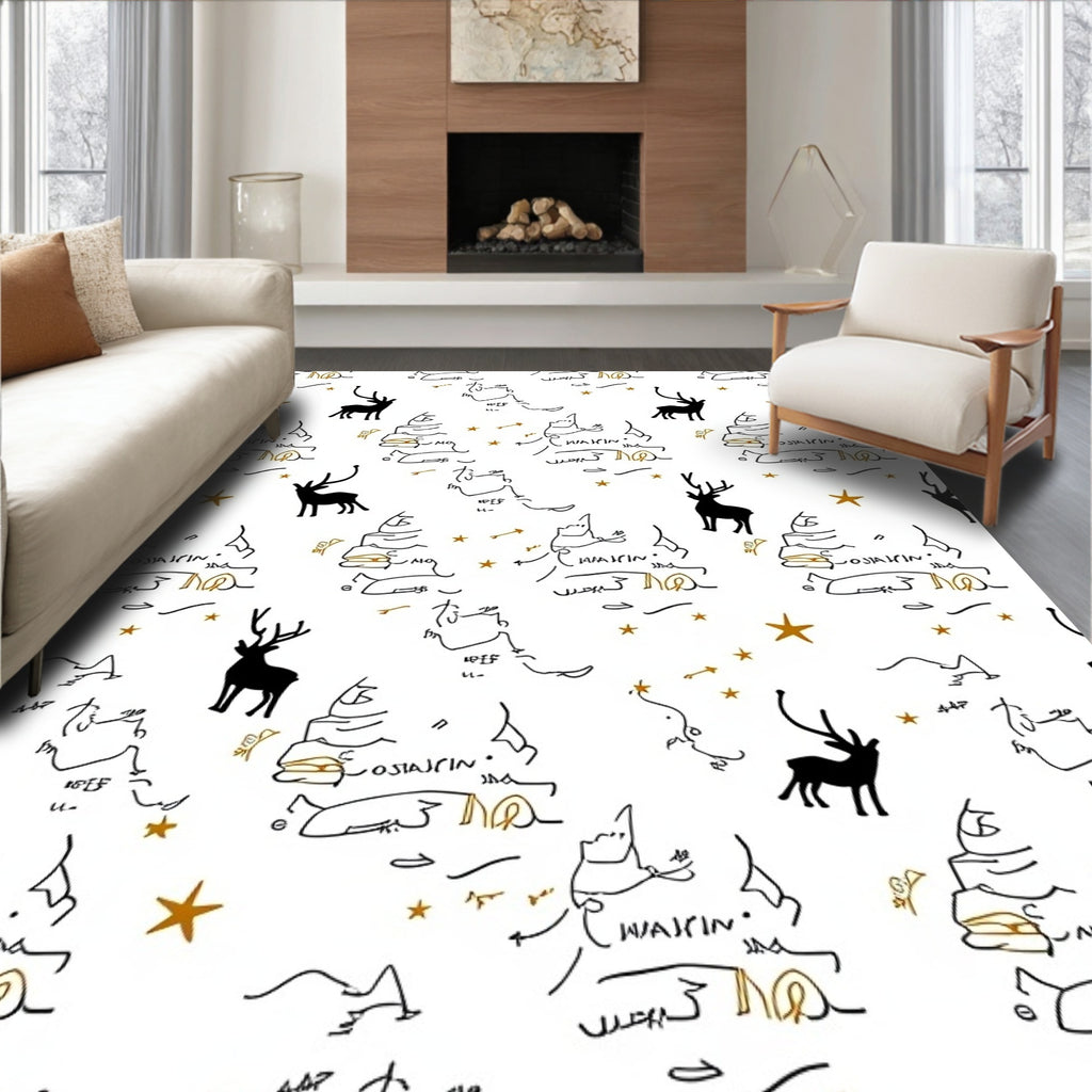 Gold Star Reindeer Sketchy Whimsy Rug