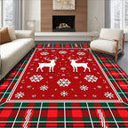 Red Plaid Reindeer Snowflake Collage Rug
