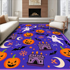 Spooky Purple Halloween Pumpkin Ghost Bats Rug