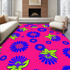 Vibrant Blue Flower Garden Pink Rug