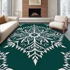 Deep Teal White Leafy Medallion Rug