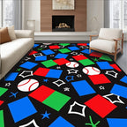 Playful Red Blue Green Sports Squares Rug