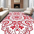 Rich Crimson Radial Floral Medallion Rug