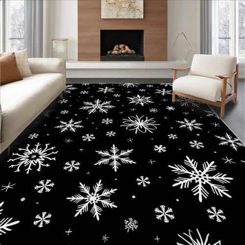 Black White Snowflake Scatter Rug