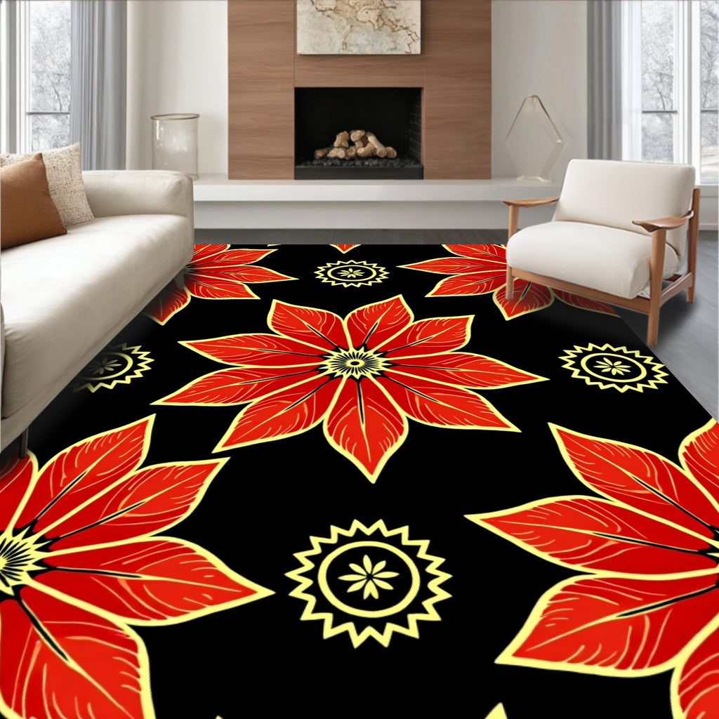 Crimson Red Floral Sunburst Rug
