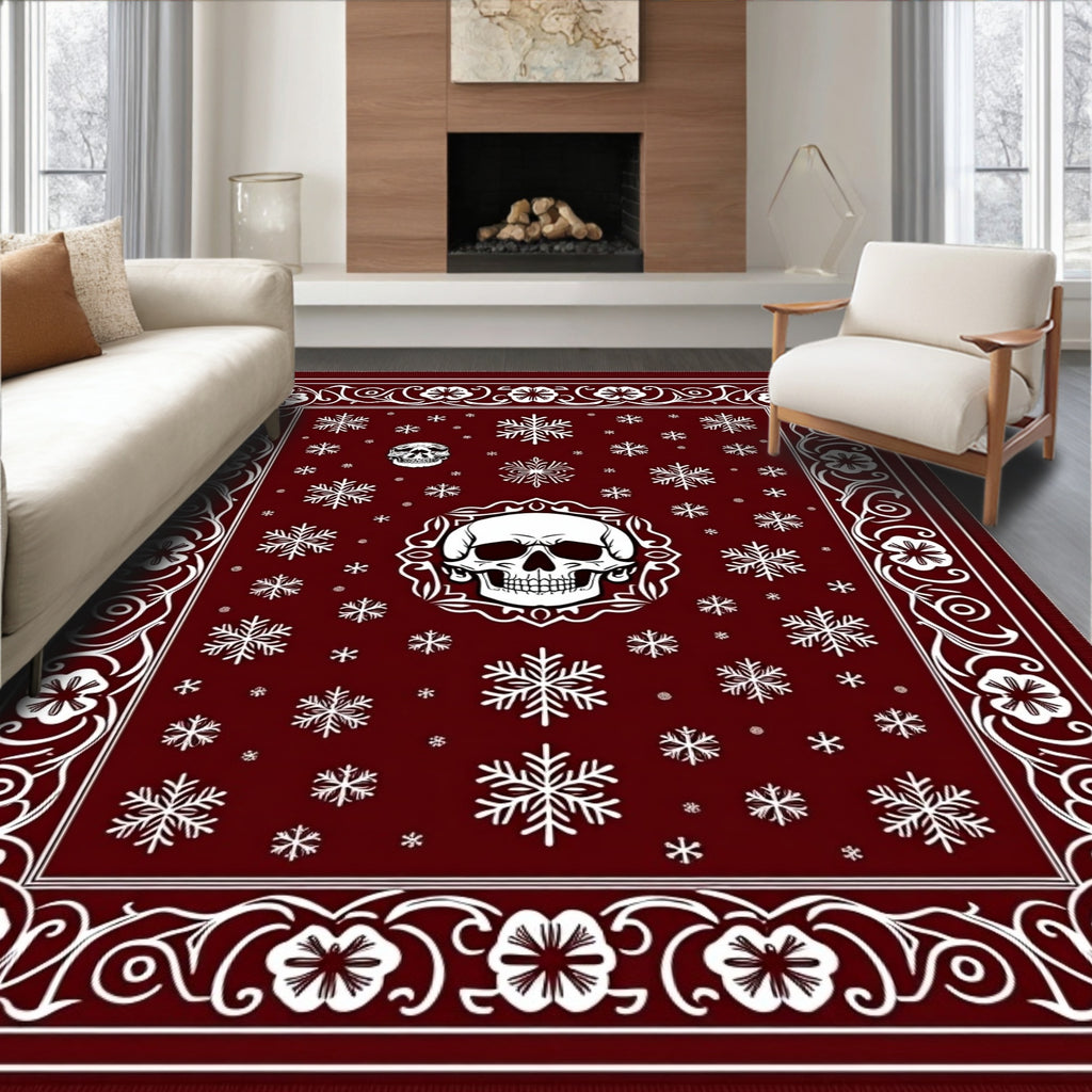Dark Red Skull Snowflake Medallion Rug